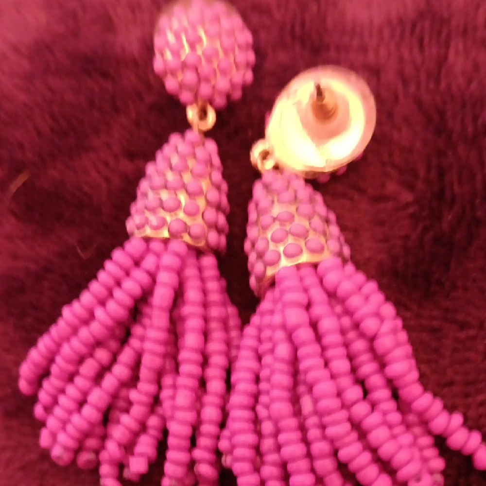 BaubleBar Fuchsia Beaded Tassel Earrings